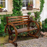 Rustic Wooden Wheel Bench - 41" Outdoor Garden Bench for 2 Person, Weatherproof Outdoor Patio Bench - Photo 1