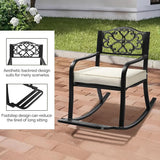 Metal Rocking Chair with Cushion, Outdoor Rocking Bench Wrought Iron Patio Rocking Chair with Footrest for Outside - Photo 4