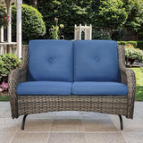 Patio Loveseat Glider Set, Resin Wicker Loveseat Glider with 4 Swivel Patio Chiars Rectangular Firepit Table, 7 Piece - Photo 2