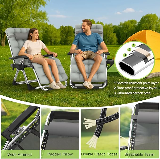 Suteck Zero Gravity Chair, Reclining Camping Lounge Chair w/Removable Cushion, Upgraded Lock and Cup Holder - Photo 6