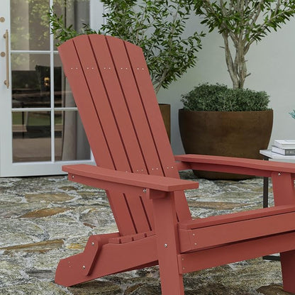 Merrick Lane Riviera Poly Resin Folding Adirondack Lounge Chair - Red - Indoor/Outdoor - Weather Resistant