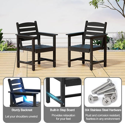 Scurrty Plastic Adirondack Chairs Set of 2, Patio Chairs with Wood Texture,Lawn Fire Pit Deck Porch Garden Chairs for Adults (Black)