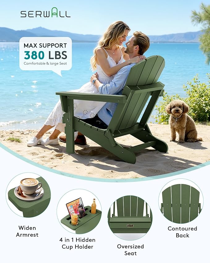 SERWALL Folding Adirondack Chair, Paito Adirondack Chairs with 4-in-1 Multi-Functional Cup Holder, Outdoor Chairs - Photo 7
