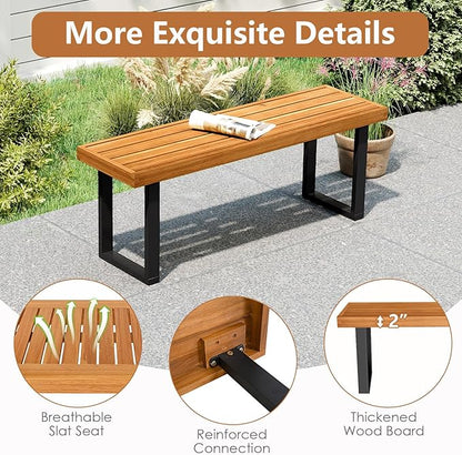 HAPPYGRILL Acacia Wood Bench for 2 People, Outdoor Dining Bench with Metal Legs & Adjustable Foot Pads, for Entryway, Garden, Poolside, Balcony, 800 LBS (1)