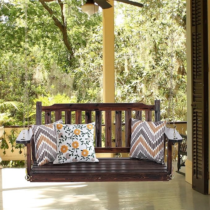 Anraja Wooden Porch Swing 2-Seater Bench Swing with Hanging Chains Heavy Duty 800 LBS for Outdoor Patio Garden Yard - Photo 4