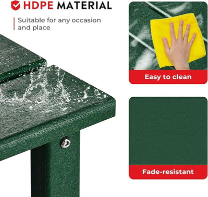 Costaelm Square Outdoor Side Tables, Adirondack Patio Tables for Outside, HDPE Patio End Table Weather Resistant, Balcony Table for Pool, Seaside, Backyard, Porch, Indoor Companion, Dark Green