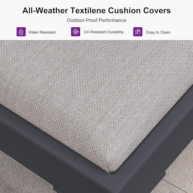 PURPLE LEAF Outdoor Chaise Lounge Set of 3 Aluminum Adjustable Patio Lounger Chairs with Cushions Reclining Beach Daybed for Poolside Balcony Deck Backyard, Dark Grey
