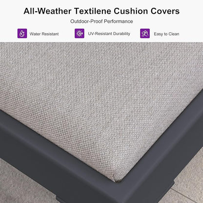PURPLE LEAF Outdoor Chaise Lounge Set of 3 Aluminum Adjustable Patio Lounger Chairs with Cushions Reclining Beach Daybed for Poolside Balcony Deck Backyard, Dark Grey