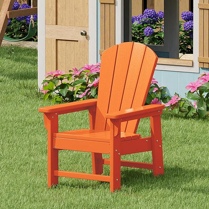 Costaelm Kids Adirondack Chair Set of 4, Plastic Outdoor Kids Chair Toddler Patio Furniture and Outdoor Children Picnic Activity Lawn Chair for Garden, Patio, Backyard & Beach, Orange