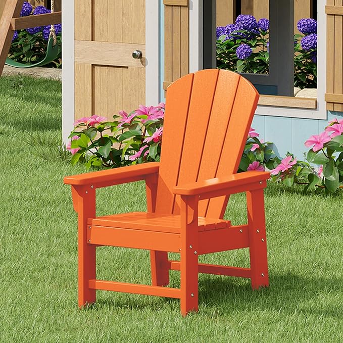 Costaelm Kids Lawn Chair, Toddler Outdoor Chair Kids Patio Furniture and Outdoor Children Picnic Activity Modern Adirondack Chairs for Garden, Patio, Backyard & Beach, Orange