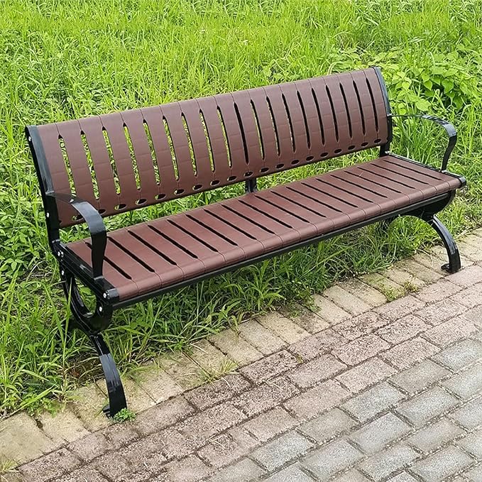 Metal Garden Bench, Outdoor Patio Chair with Backrest & Armrest, Sturdy Cast Iron Feet for Yard and Entryway