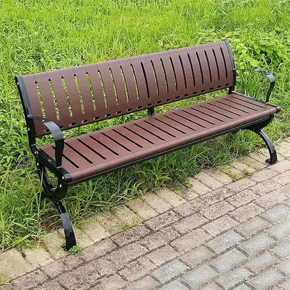 Metal Garden Bench, Outdoor Patio Chair with Backrest & Armrest, Sturdy Cast Iron Feet for Yard and Entryway