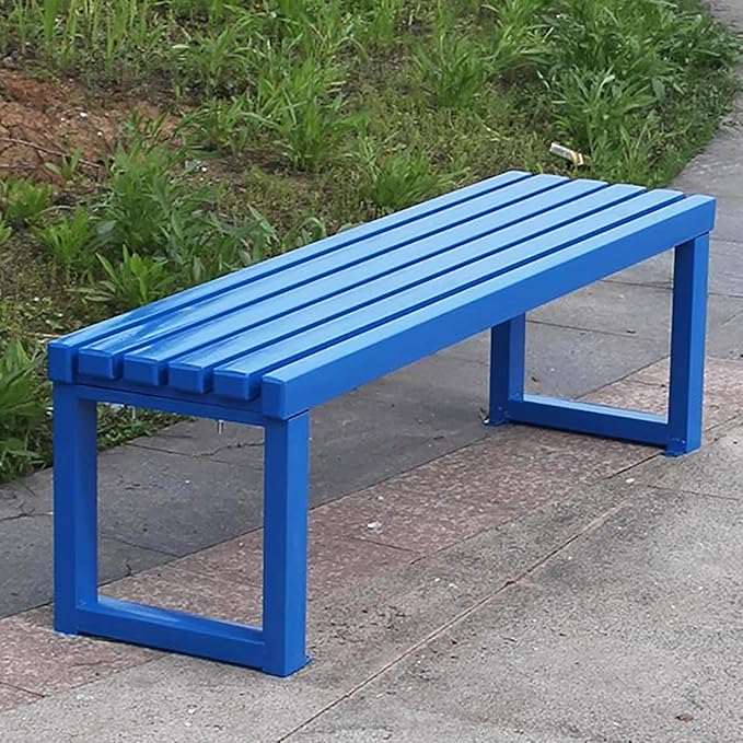 Outdoor Garden Bench - 2-3 Person Heavy Duty Patio Bench with Slatted Seat & Metal Frame, 890 lbs Capacity, Backless Park Bench for Lawn, Yard, and Deck