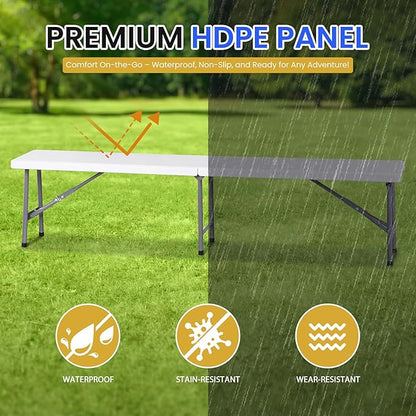 ZENY 6ft Plastic Folding Bench, Portable Outdoor Bench for Picnic Camping Dining Party Garden, Soccer Multipurpose Entertaining Activities, White