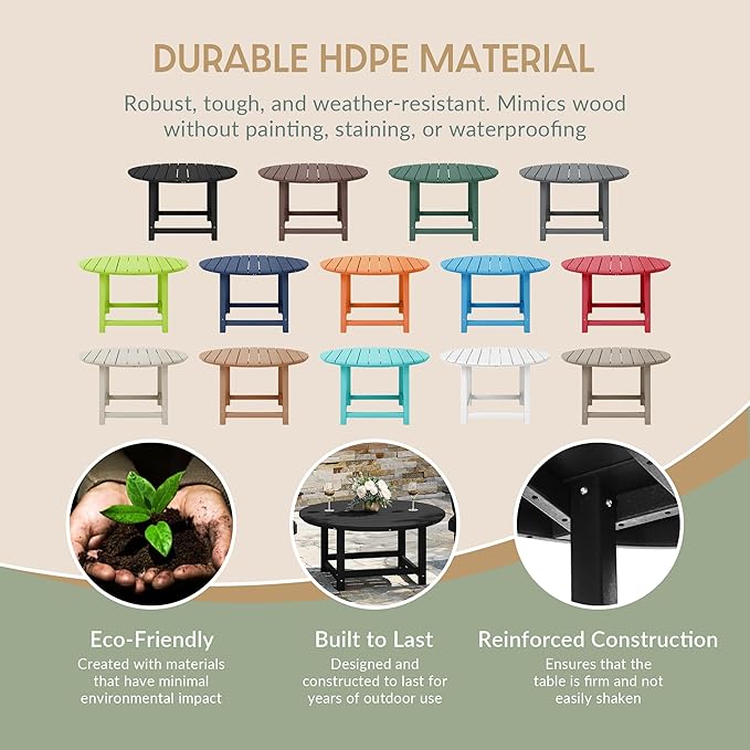 WestinTrends Malibu Low Outdoor HDPE Round Patio Coffee Table, Black - Photo 6