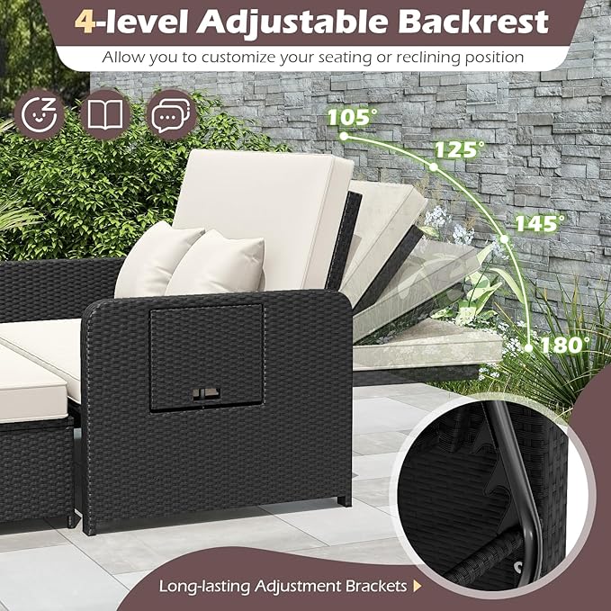 Tangkula Patio Rattan Daybed with 4-Level Adjustable Backrest - Photo 6