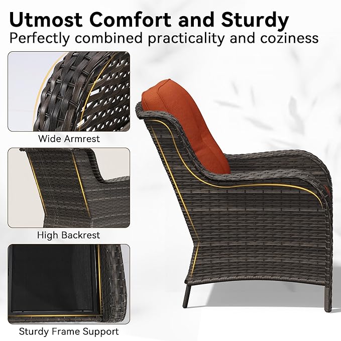 Patio Chairs Set of 2, Outdoor Wicker Patio Furniture Set with Thickened Olefin Cushions, High Back and Deep Seating - Photo 3