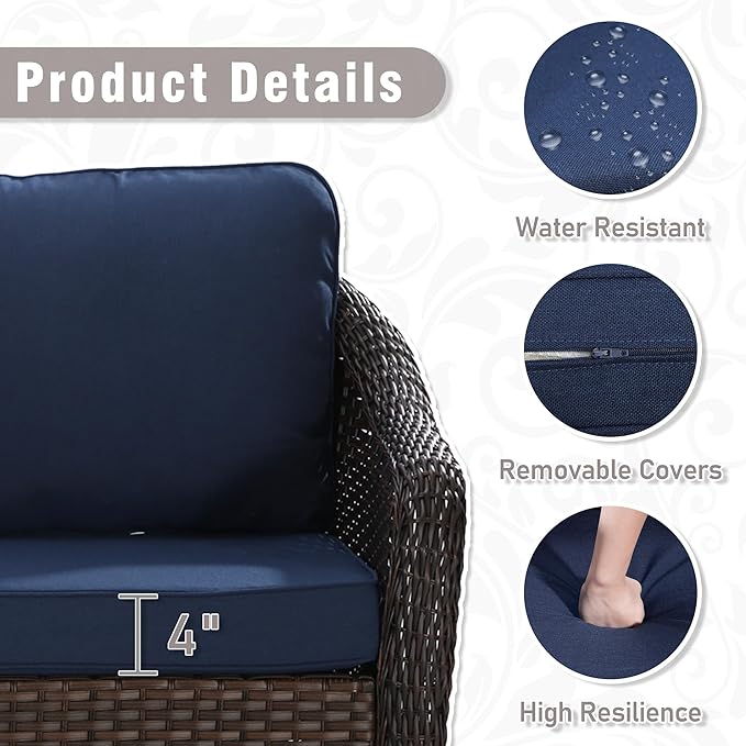 3 Piece Patio Wicker Conversation Set, All-Weather Use Outdoor Wicker Loveseat with 2 PE Rattan Chair, Ideal for Porch - Photo 6