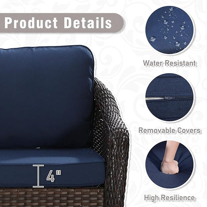 3 Piece Patio Wicker Bistro Set, 2 All-Weather Use Outdoor Wicker Chairs with PE Rattan Side Table,Ideal for Porch, Backyard, Balcony, Poolside, Blue