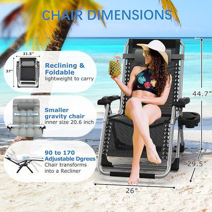 Slendor Zero Gravity Chair, Zero Gravity Lounge Chair with Upgraded Lock and Removable Cushion, Reclining Camping Chair with Cup Holder, Headrest for Indoor Outdoor, Gray