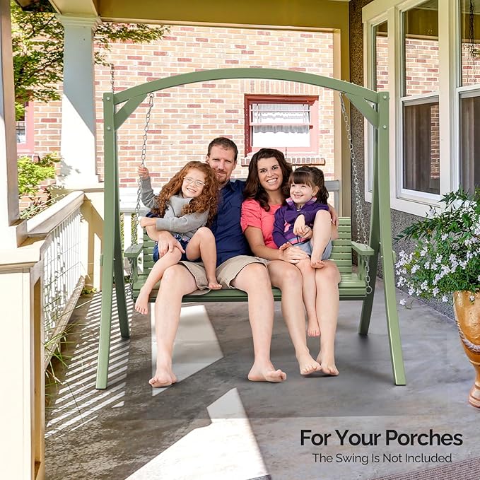 VINGLI Outdoor Wooden Swing Frame, Heavy Duty 1000 LBS A-Frame Swing Stand with Farmhouse Cottage Style, Patio Porch Swing Bench Stand for Indoor & Outdoor (Green)