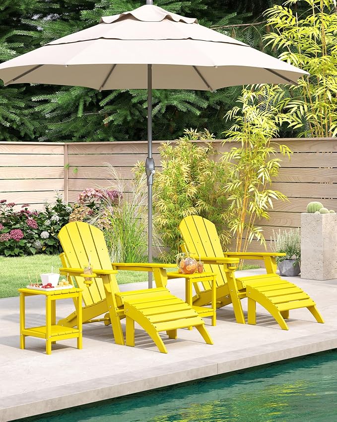 BRIOPAWS Folding-Adirondack-Chairs Set of 2 | HDPE | Fire Pit Chair | Cup Holder | Weather Resistance | Yellow | for Outdoor Backyard Deck Patio