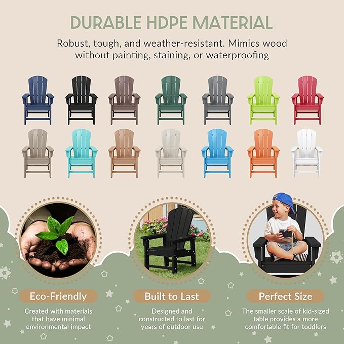 WestinTrends Malibu Kids Outdoor HDPE Adirondack Plastic Patio Chair, Black