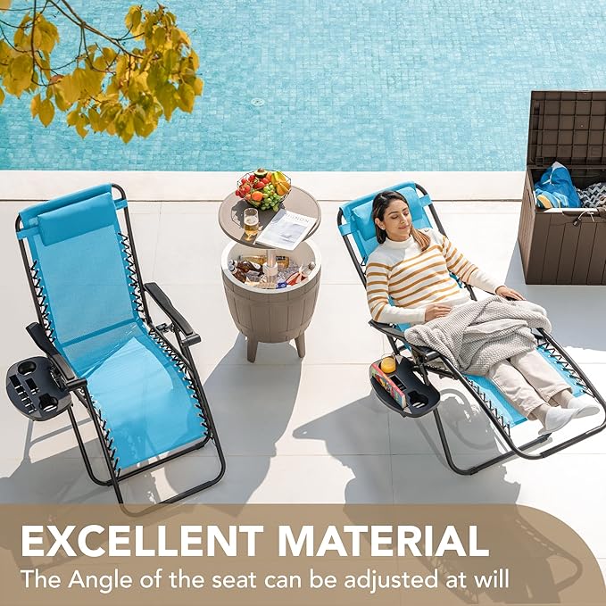 Devoko Patio Zero Gravity Chair Outdoor Folding Adjustable Reclining Chairs Pool Side Using Lawn Lounge Chair with - Photo 7
