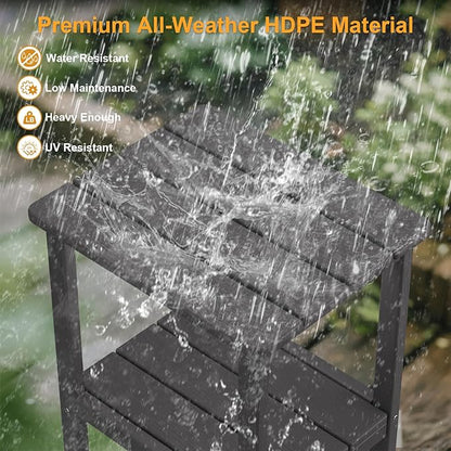 Outdoor Side Table, 17.7-Inch Small Patio End Table with Adjustable Feet, All-Weather HDPE Accent Adirondack Table for Porch Deck Balcony Poolside, Easy Maintenance, Grey