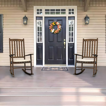Nouva All-Weather Patio Rocking Chair, Solid Wood High Back Outdoor Porch Rocker Lounge Camping Chair for Porch Patio Fire Pit Garden Backyard Deck Poolside Lawn,Natural