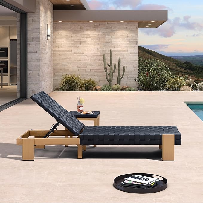 PURPLE LEAF Patio Lounge Chair Modern Outdoor PU Leather Style Chaise Lounge 1 Piece with Side Table Adjustable - Photo 3