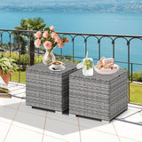 Tangkula 2 Pieces Patio Ottomans, Patiojoy Hand-Woven PE Rattan Side Table with Removable Cushion & Hidden Storage Space - Photo 6