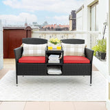 Flamaker Outdoor Furniture Patio Loveseat Wicker 2-Seat with Built-in Table and Cushions Rattan Porch Chairs Bench for - Photo 7