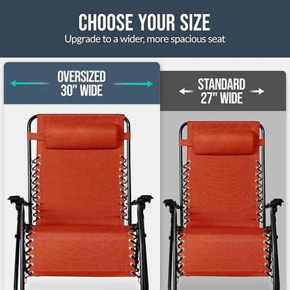 Best Choice Products Set of 2 Extra Wide Adjustable Steel Mesh Zero Gravity Lounge Chair Recliners w/Pillows and Cup Holder Trays - Burnt Orange