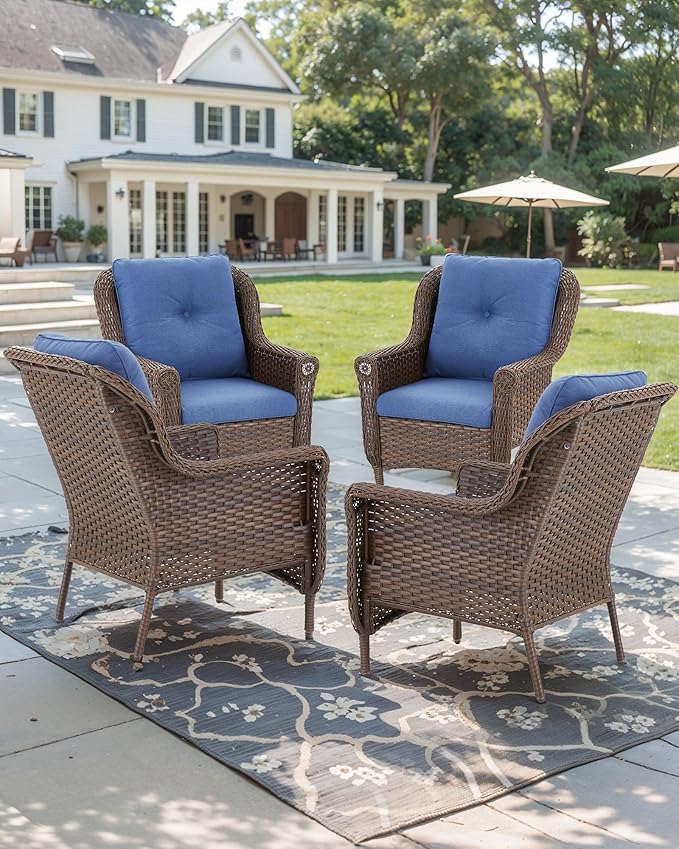 Patio Wicker Chairs Outdoor Furniture Chair - Set of 4 Outside All Weather Lawn Dining Brown Rattan Armchair with High - Photo 6