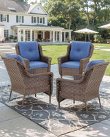 Patio Wicker Chairs Outdoor Furniture Chair - Set of 4 Outside All Weather Lawn Dining Brown Rattan Armchair with High - Photo 6
