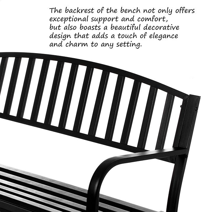 Gardenised QI003392 Outdoor Black Steel Swing, Powder Coated Glider Bench, Loveseat Lawn Rocker Bench for Yard, Patio, Garden and Deck