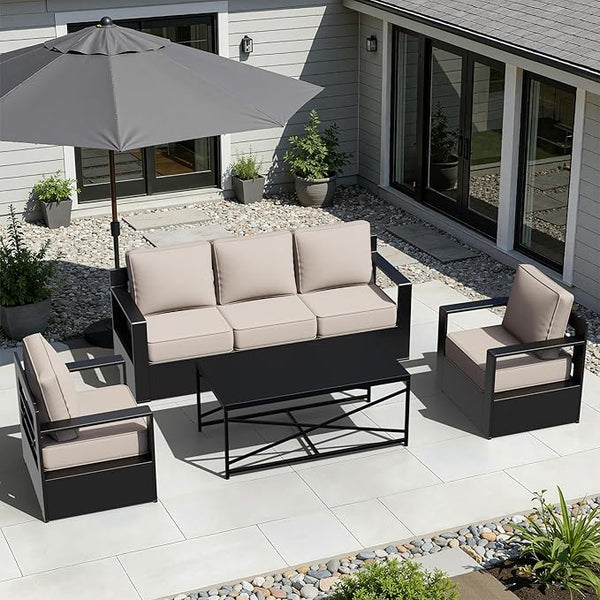 Outdoor Aluminum Furniture Set, 4-Piece Patio Conversation Set, 2 Chairs, 1 Sofa and 1 Table, All-Weather Metal Frame - Photo 1