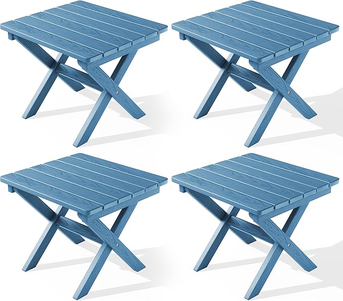 SERWALL Folding Outdoor Side Table Set of 4, Small Adirondack Side Table, Navy - Photo 1