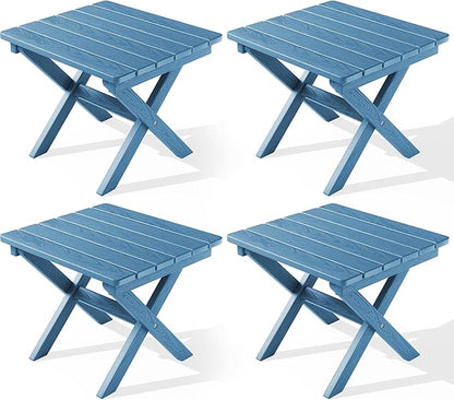 SERWALL Folding Outdoor Side Table Set of 4, Small Adirondack Side Table, Navy