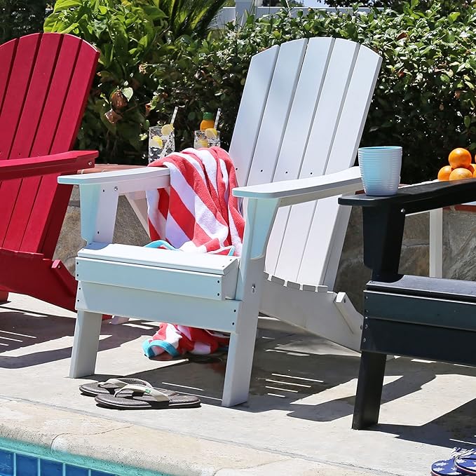 Shine Company Seaside Outdoor Weatherproof Folding Adirondack Chair, White