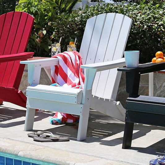 Shine Company Seaside Outdoor Weatherproof Folding Adirondack Chair, White