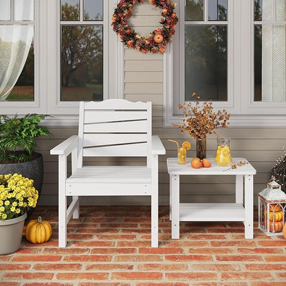 Patio Chairs Set of 2, Weatherproof HIPS Outdoor Dining Chair with Ergonomics Wide Seat, 400lbs Capacity Outdoor Chairs for Garden, Porch, Lawn & Backyard, White