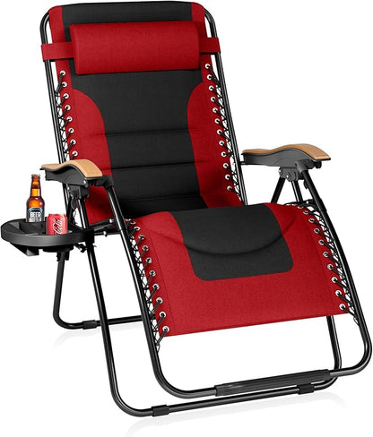 Sophia & William Oversized XXL Zero Gravity Chair, Padded Recliner Outdoor Gravity Chair with Free Cup Holder, Supports 400 LBS (Red)