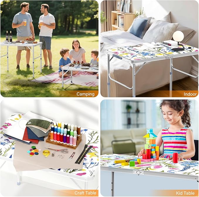VINGLI 3FT Small Folding Camping Table Adjustable Height Aluminum Folding Table for Picnic Party BBQ - Photo 6
