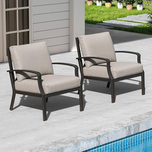 Outdoor Sofa Chair Set of 2, Never-Rust Aluminum Patio Club Chairs, Deep-Seating Patio Sofa Armchair with Thick Cushion, Outdoor Single Chairs for Garden, Deck, Indoor, Poolside, Dark Bronze