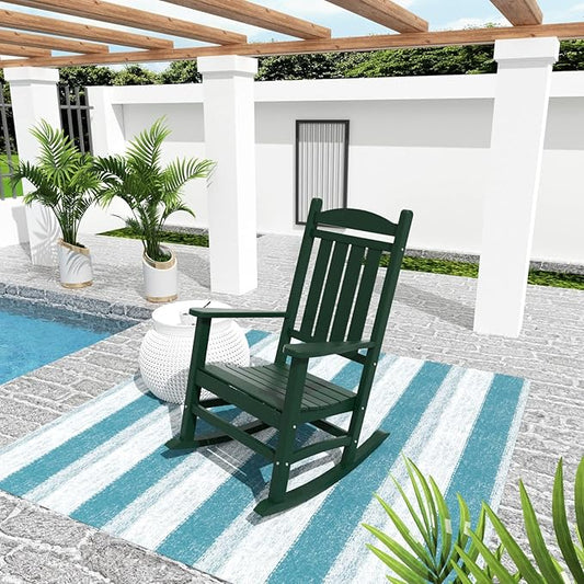 WO Home Furniture Patio Rocking Chair Farmhouse Outdoor HDPE UV Weather Resistant (Dark Green)