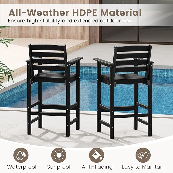 Tangkula Patio Adirondack Chairs Set of 2, HDPE Bar Height Chair with Wide Armrests & Footrest - Photo 6