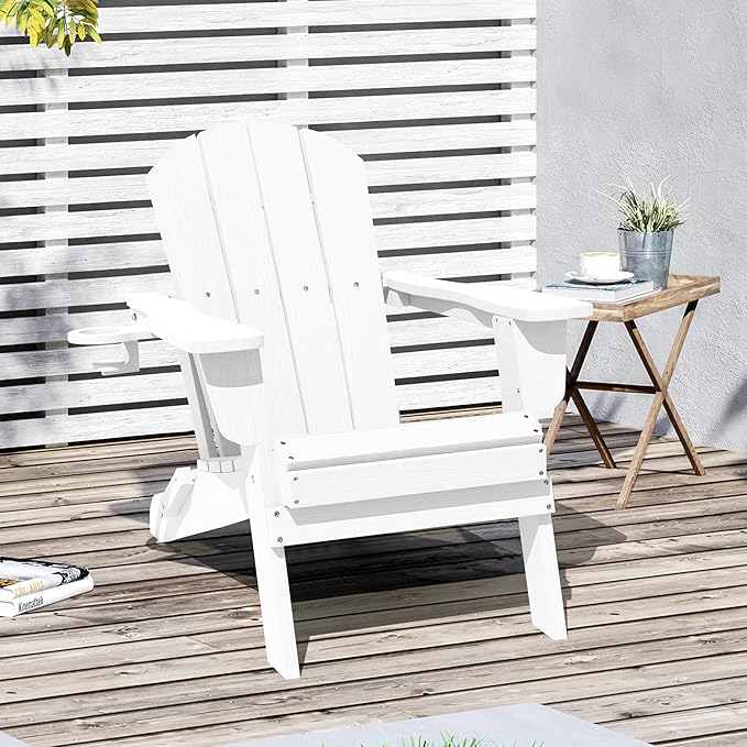 LOUNZY Folding Adirondack Chair, White