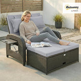 Outsunny Patio Rattan Daybed, Wicker Outdoor Daybed with Storage Ottoman, Loveseat Sofa with Adjustable Backrest - Photo 2